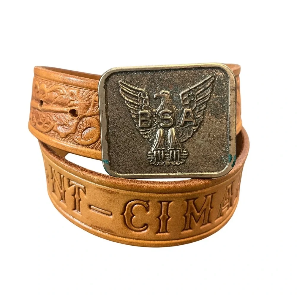 Eagle Scout BSA Belt Buckle 32 Tooled Leather Philmont Cimarron NM Bastian Bros